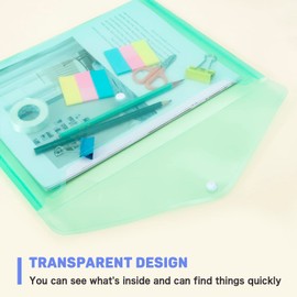 18 Packs Plastic Wallet Poly Envelopes, A4 Clear File Bags Document Folders Document Organizers with Snap Button for Document Stationery Tools Organization,Assorted Colors