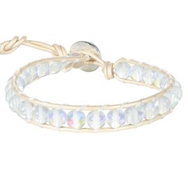 KELITCH Women's Moonstone Crystal Beads Bracelets Adjustable Bracelets Colourful Leather Wrap Bracelets, Leather