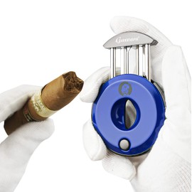 V-Cut Cigar Cutter - V-Shaped Stainless Steel Blade Cigars up to a Large 60+ Ring Gauge - Ergonomic Design & Gift Box Included (Blue)