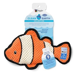 Spunky pup Clean Earth Plush Dog Toy with Squeaker - Recycled, Eco-Friendly, Floats for Beach, Lake, Pool - Clownfish