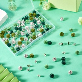 FASHEWELRY 120pcs 10mm Sparkle Green Rhinestone Beads for St. Patrick's Day Lucky Beads Shiny Disco Ball Beads Crystal Clay Beads for Bracelet Necklace Earring Keychains Crafting