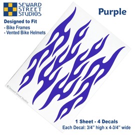 Set of 4 Purple Flame Decals, Retro Fire Motorcycle Helmet Stickers, Hotrod Flames Adult Bike Frame Transfers / #876-PR