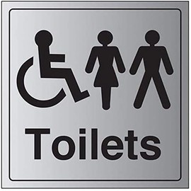 V Safety General Door-Disabled/Gents/Ladies Toilet Sign - 150mm x 150mm - 3mm Brushed Alu Comp