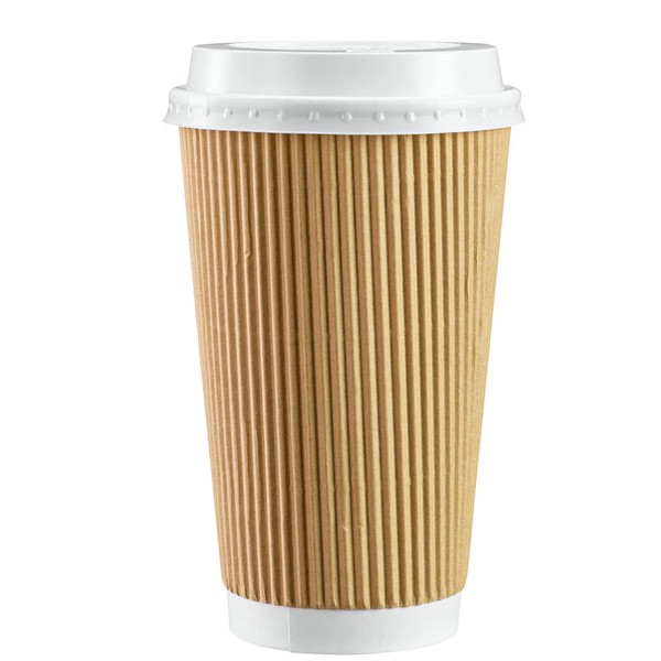 Comfy Package [50 Sets - 16 oz.] Insulated Ripple Paper Hot Coffee Cups With Lids
