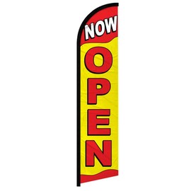 Quality Standard Flags Now Open Windless Banner, 11.5 by 2.5', Red/Yellow