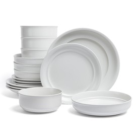 over&back Rim Dinnerware Set - Stoneware Dishes - Comes with 4 Dinner Plates, Salad Plates, Cereal Bowls, and Dinner Bowls - 16-Piece All-Occasion Place Settings - Serves Four - Semi-Matte White