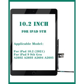 for iPad 9th Gen Generation Touch Screen for iPad 9 A2602 Screen Replacement for iPad 10.2 2021 Digitizer A2603 A2604 A2605 Glass Sensor Panel (with Home Button) (Black)