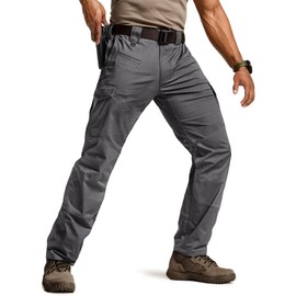CQR Men's Flex Ripstop Tactical Pants, Water Resistant Stretch Cargo Pants, Lightweight EDC Hiking Work Pants, Marauder Charcoal, 34W x 32L