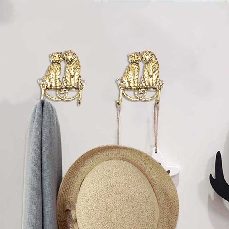 JfwuHap Small Tiger Wall Hooks, 2Pcs Towel Hooks for Bathrooms,