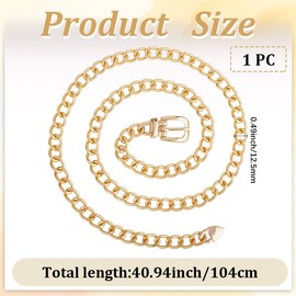 GORGECRAFT Golden Belt Chain Made of Metal Adjustable Western Body Waist Link Thin Belt Women's Waist Chain Cuban Chains with Alloy Buckle for Dresses Jeans Jewellery Women's Accessories