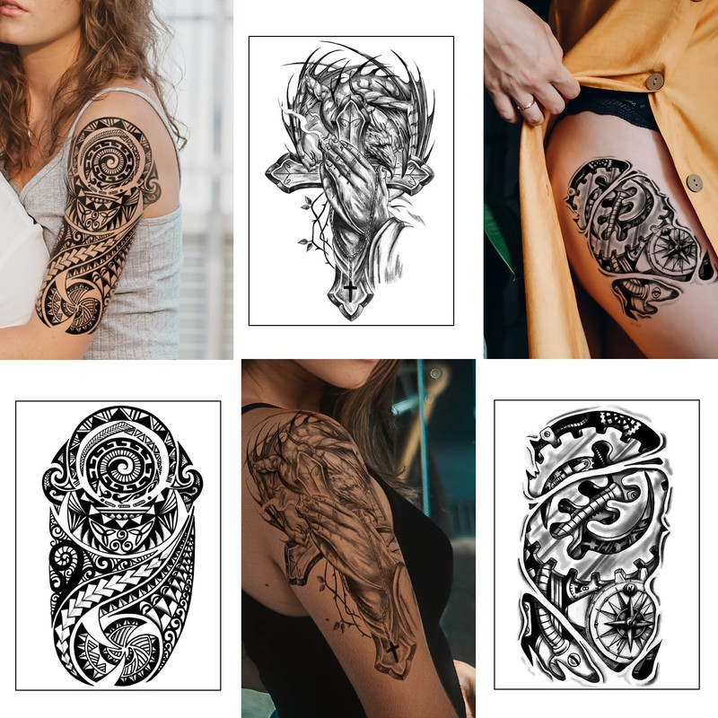Yazhiji 36 Sheets Temporary Tattoos Stickers, 12 Sheets Fake Body