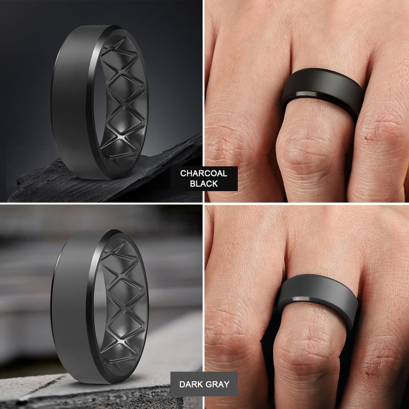 Egnaro Silicone Ring For Men 9mm Wide 2.5mm Thick, Rubber