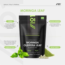 Organic Moringa 2100mg - 90 Vegan Capsules - Raw Moringa Oleifera Leaf - Rich in Vitamins, Antioxidants & Amino Acid – Resealable and Recyclable Pouch – by Alpha01