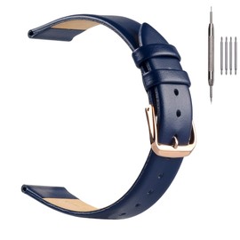 EACHE 12mm Thin Leather Watch Band for Women Ladies Men Replacement Watch Strap Navy Blue with Rose Gold Buckle
