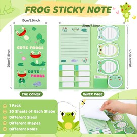 Crtiin 76 Pcs Cute Frogs Sticky Notes Set A5 Frog Spiral Notebooks Cartoon Frog Pen Frog Stickers Paperclip Sticky Memos Notes Bags Frogs Stationery Set for Office Party Favors