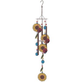 Sunset Vista Designs Windchimes - Rustic Metal Sunflower Wind Chime for Outdoors, 28" Long, Ladybug