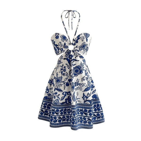 Floerns Women's Floral Halter Neck Vacation Dress Sleeveless Cut Out