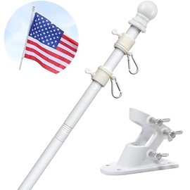 White Flag Pole Kit for House-6ft House Flag Poles with Tangle Free Spinning Grommets-Porch Flag Pole Kit with Bracket for Outside,Flagpole Kit Residential and Commercial Use