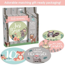 Baby Monthly Stickers | Floral Woodland Animals Baby Milestone Stickers | Newborn Girl Stickers | Month Stickers for Baby Girl | Newborn Monthly Milestone Stickers (Set of 24)
