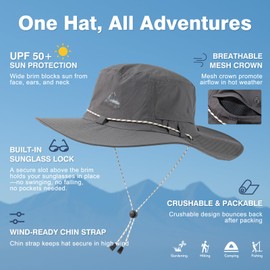 TOP-EX XL/XXL Mens Womens Cooling Sun Hat UV Protectiom Wide Brim Bucket Hat for Summer Travel Fishing Hiking -Water Repellent & Packable Dark Grey XL 62 63