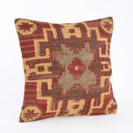 Fennco Styles Kilim Collection Southwestern Embroidered Wool 20 x 20 Inch Down Filled Throw Pillow with Case & Insert – Multicolor Throw Pillow for Couch, Bedroom and Living Room Décor