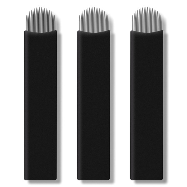 Pack of 50 Black Microblading Needles 18U 0.18 mm Blade Permanent Makeup Tattoo Needles for Manual Pen Available Size 12U, 14U, 16U, 18U, 9F, 12F, 14F, 16F, 18F, 21F (18U)