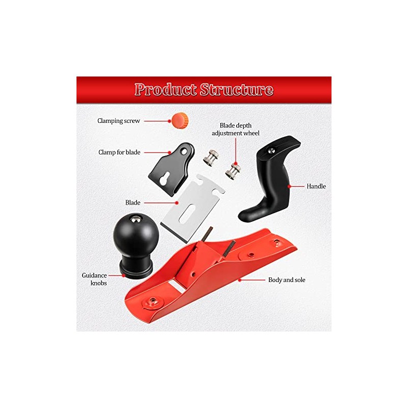 Dreyoo No.4 Adjustable Hand Planer with 2 Inch Replacement Blade,