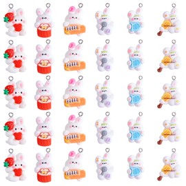 COGCHARGER 30 Pieces Rabbit Charm with Musical Instruments Music Theme Opaque Resin Pendants Animal Charm Mixed Color for Jewelry Making Crafts