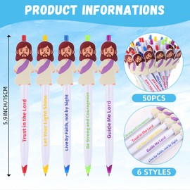 50 Pcs Christian Jesus Pens Bible Verse Pens Little Jesus Figures Ballpoint Pen Black Ink Pen Christmas Inspirational Quotes Scripture Religious Pen for Classroom Prizes Church Christmas Easter Gift