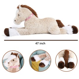 Tezituor Giant Horse Stuffed Animal, 4ft Soft Horse Plush Hugging Pillow, Realistic Large Stuffed Brown Horse Plush Toys Birthday Gifts for Boys Girls