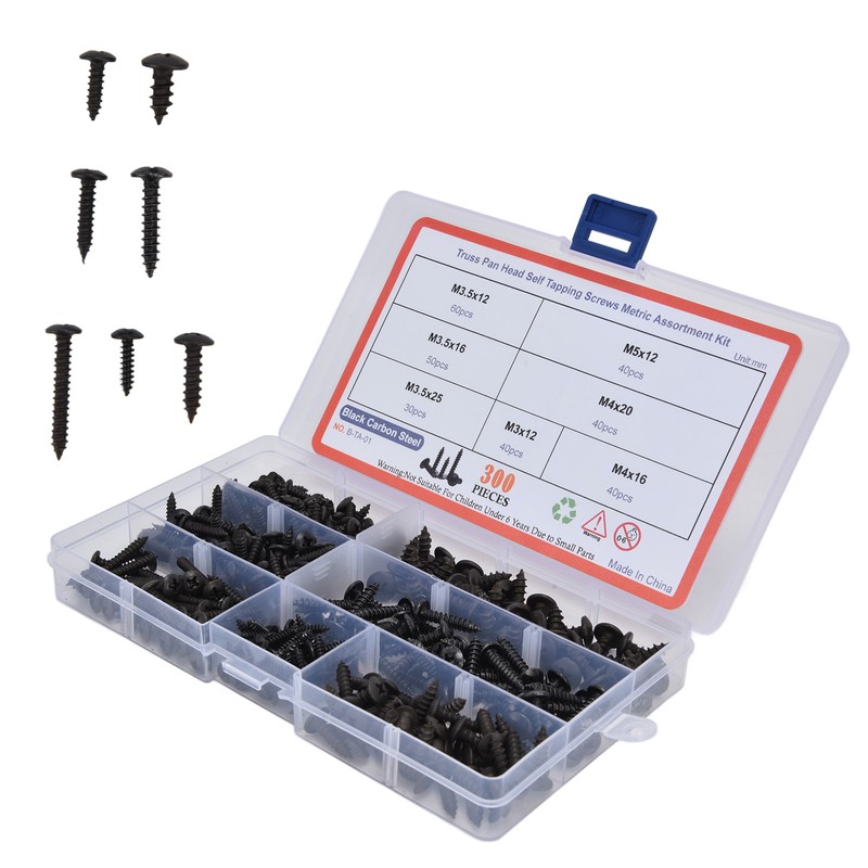 300Pcs Truss Head Self Tapping Screws Cross Carbon Steel Screw
