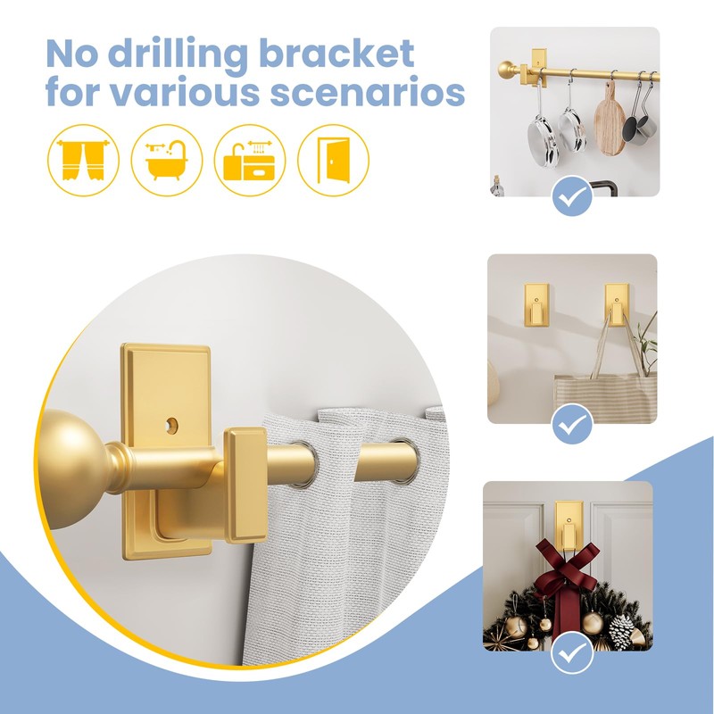 TKZTKZ No Drilling Curtain Rod Brackets:Self Adhesive Curtain Rod Holders