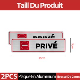 FloraVigo Door Sign Prive - Aluminium Sign 19cm x 50mm Modern Red Door Bracket Private Instruction