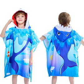 Shark Kids Beach Towel - Hooded Towel Wrap 27" x 27" Kids Hooded Towel Poncho Kids Poncho Towel Beach Towel Boys Hooded Towel Child Bath Pool Kids Sea Bath Towel for Travel Shower Swim Pool Towel