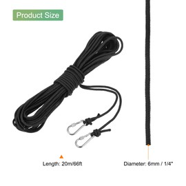 sourcing map 20m Hollow Braided Polypropylene Anchor Rope with Hook, 6mm Nylon Floating Line for Marine Pool Life Boat Anchor Rope, Black