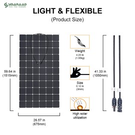 USA DDP in Stock 100w Flexible Solar Panels Lightweight Mono SunPower Solar Cells for Boat Waterproof Flexible Mono Solar PanelMaterial: Monocrystalline Silicon, Max. Power: 100w, Number of Cells: 32, Power Range: 100W-150w