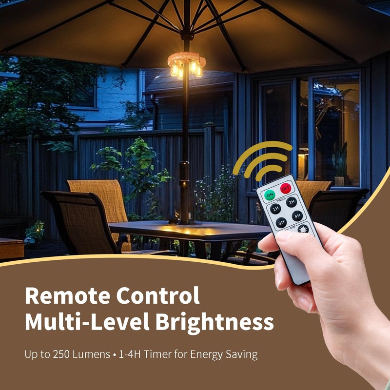 OPOIRA Wood Grain Patio Umbrella Light with Remote Control, Rechargeable