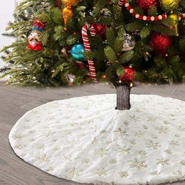 Christmas Tree Skirt 36 Inches White,Christmas Tree Decorations Faux Fur Tree Skirt for Xmas Holiday Home Party Decorations Snowflake
