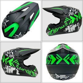 SanQing Youth Dirt Bike Helmets DOT Approved Fashion Adult Motocross, ATV, Off-Road, Four Wheelers, Moutain Bike Motorcycle Helmets (Goggles Gloves Faceshield) (Green, X-Large)