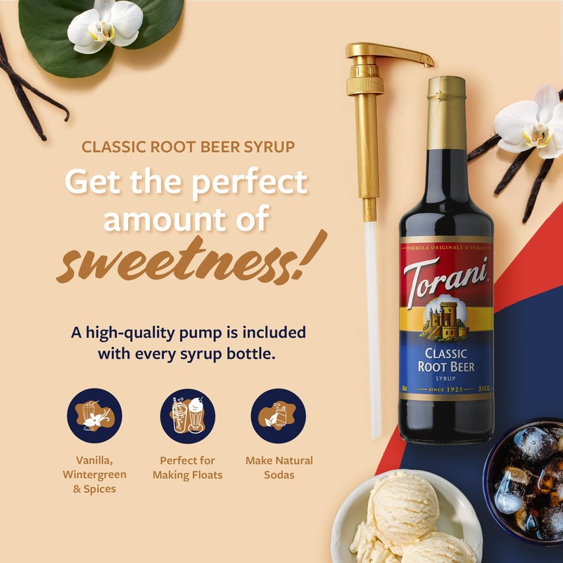 Torani Classic Root Beer Syrup for Drinks, Flavoring for Soda,