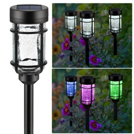 SUNNYPARK Solar Pathway Lights 2 Pack, Color Changing+Cool White LED Solar Lights Outdoor, Waterproof Solar Crackle Glass Stake Lights for Garden Path Walkway Backyard Lawn Landscape Decoration
