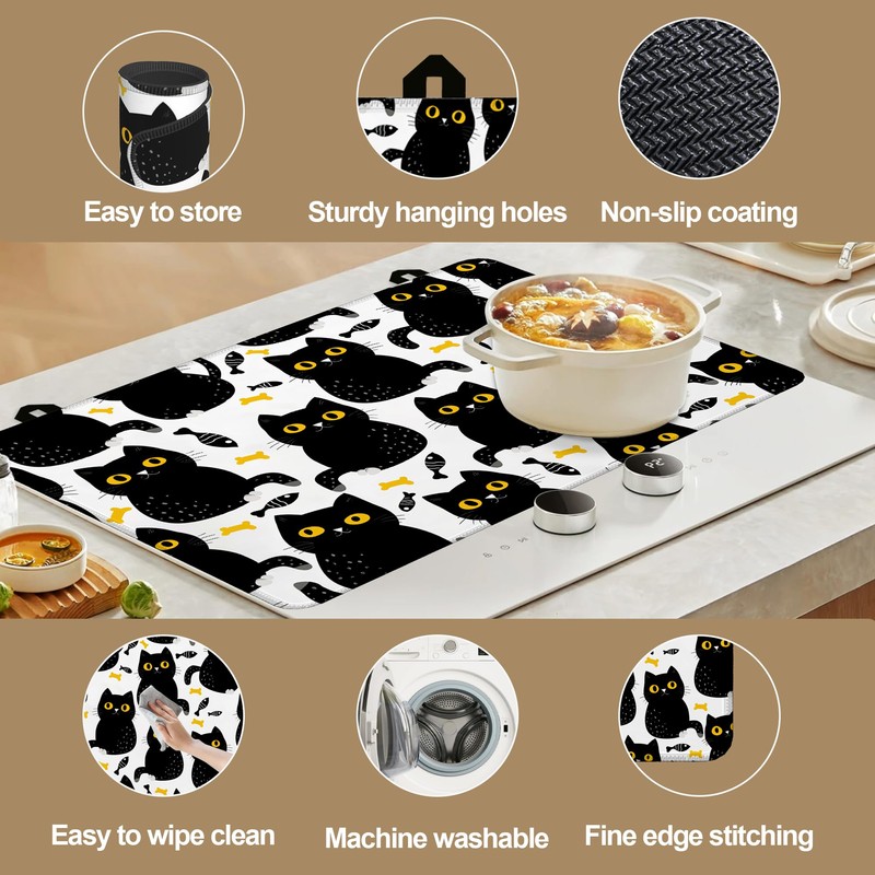 Stove Top Covers for Electric Stove,Cute Black Cat Fish Heat