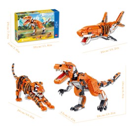 CAXIMSY Creator 3 in 1 Animals Mini Building Block Sets for Kids Dinosaur/Tiger/Shark Transforming Building Kits Toys Gift for Boys 1030 Pieces