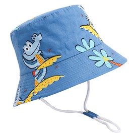 XYIYI Baby Blue Cartoon Crocodiles Bucket Hat Adjustable Sun Hats Breathable Beach Hat for 1-2 Years Old Boys