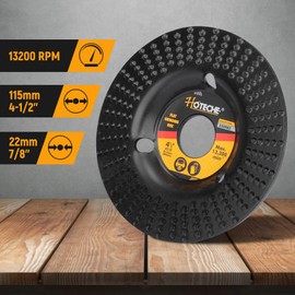 Hoteche 115 mm milling disc for angle grinders with 22 mm bore and 3 mm body thickness, ideal for wood and non-metal, quick cleaning and shaping, wood cutter for angle grinders, efficient roughing