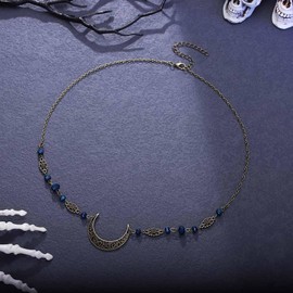 Obmyec Head Jewelry Moon Turquoise Crystal Head Chain Vintage Rhinestone Headpieces Witch Headband chain Hair Jewelry for Women and Girls (V-blue)