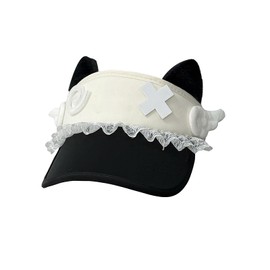 ZYOOFOV Women's Mine-based Sun Visor Hat Cap with Brim, Cat Ears, Ruffle, Cute, Angel Area, Harajuku, Subculture Type, Street Type, UV Protection, Adjustable, Sun Protection, Small Face Effect, Mass