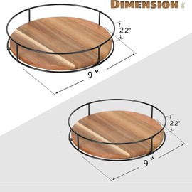 Lazy Susan Rotating Spice Rack - Rotating Spice Rack 23 cm with Handles and Non-Slip Base - Bamboo and Iron Turntable Easy to Clean - Pantry and Cabinets