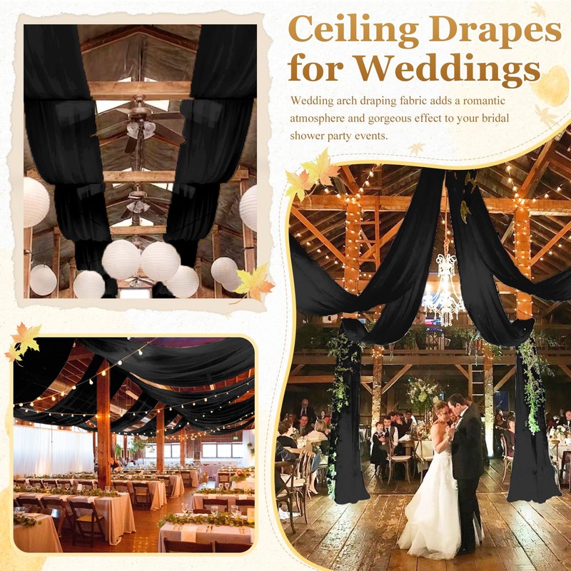 MODFUNS Black Wedding Arch Draping Fabric 5x20ft 4 Panels Chiffon