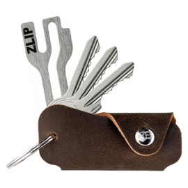 EL BICHO® Vigo I Leather Key Organiser with Zlip® and Slide Shopping Trolley Remover Made of Stainless Steel, Key Organiser for Keychain, Key Bag Organiser Case for 1-6 Keys, coffee